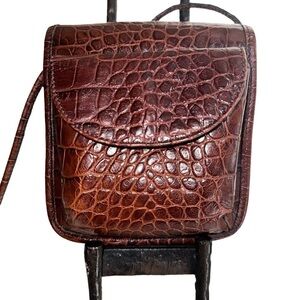 Brooks Brothers Made in Italy Crossbody Bag - Cognac Crocodile embossed.
